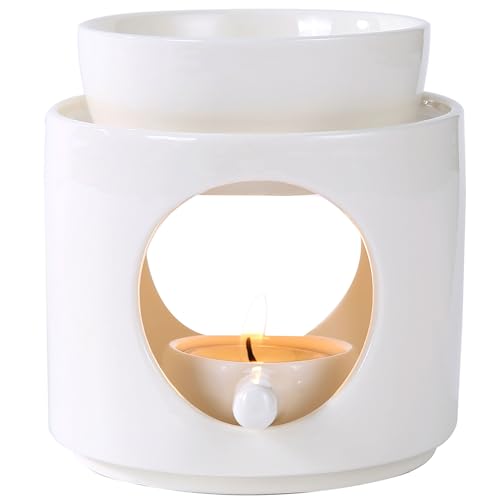 Auxmeware - Essential Oil Burner for Scented Oil, Oil Warmer, Tealight Wax Melt Warmer, Candle Diffuser, Tea Light Holder, White - Image 1