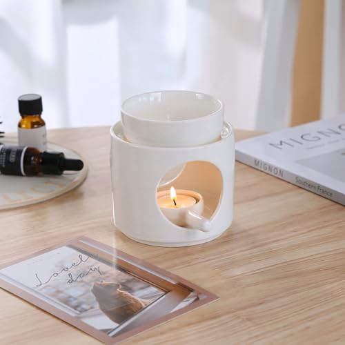 Auxmeware - Essential Oil Burner for Scented Oil, Oil Warmer, Tealight Wax Melt Warmer, Candle Diffuser, Tea Light Holder, White - Image 4