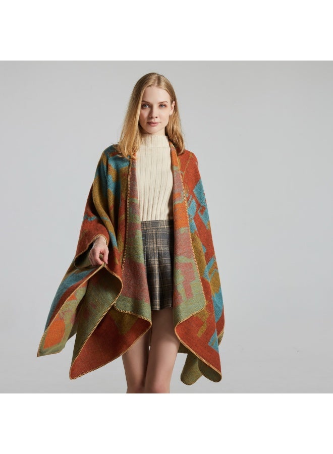 Womens Elegant Shawl Wraps Warm Fashionable Knitted Open Front Poncho Scarf Colourful Travel Office Large Scarf - Image 2