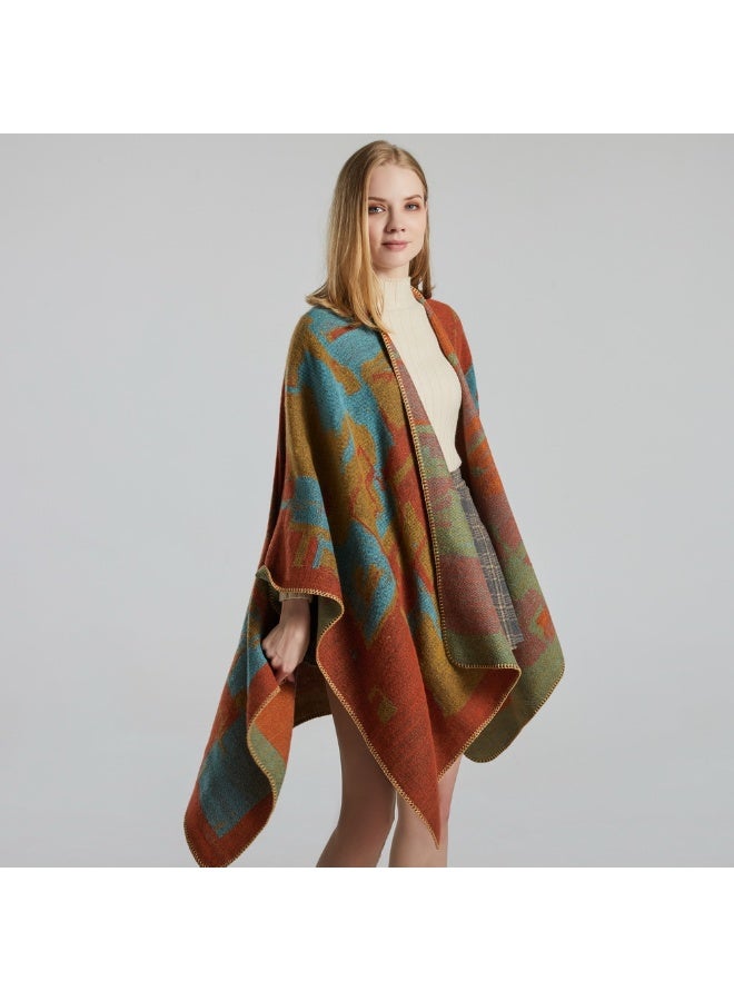 Womens Elegant Shawl Wraps Warm Fashionable Knitted Open Front Poncho Scarf Colourful Travel Office Large Scarf - Image 3