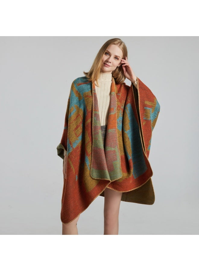 Womens Elegant Shawl Wraps Warm Fashionable Knitted Open Front Poncho Scarf Colourful Travel Office Large Scarf - Image 1