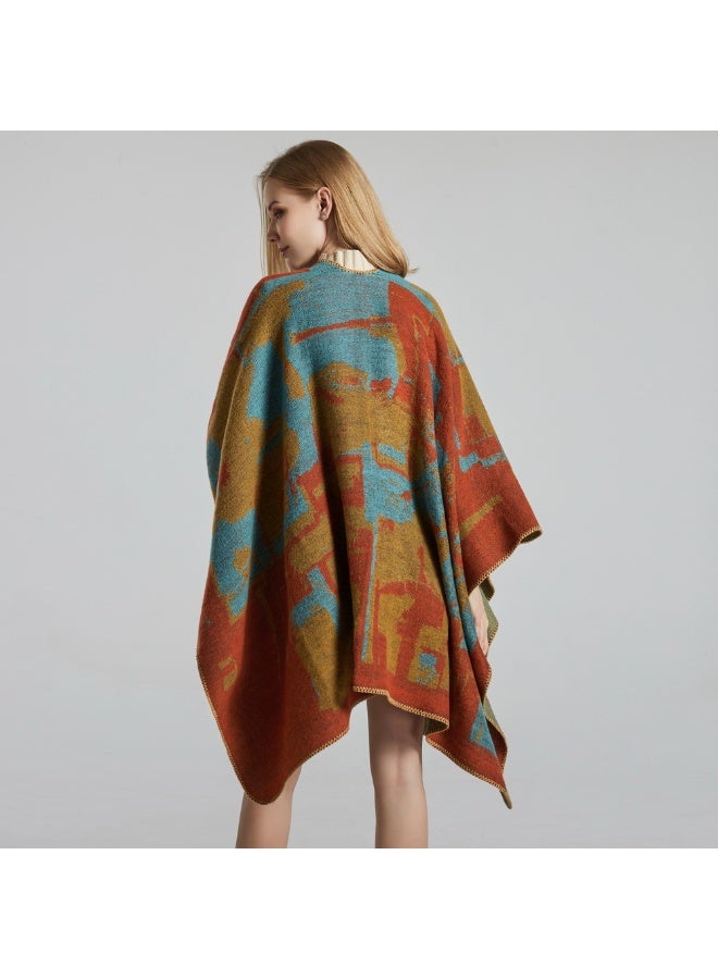 Womens Elegant Shawl Wraps Warm Fashionable Knitted Open Front Poncho Scarf Colourful Travel Office Large Scarf - Image 5
