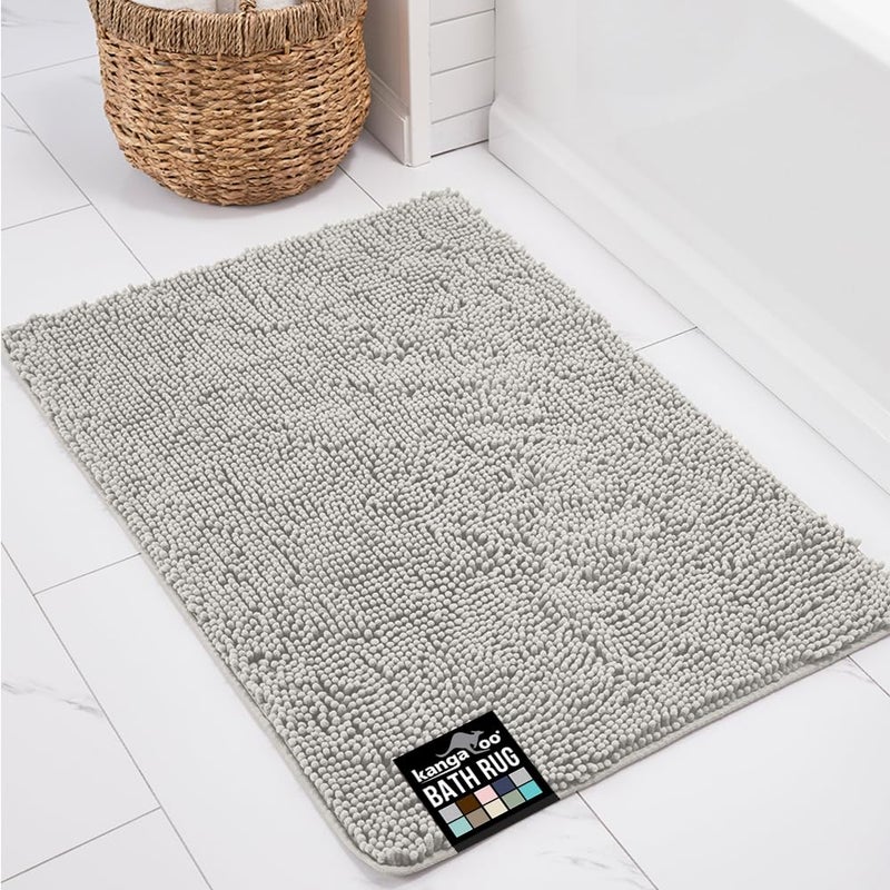 KANGAROO Bathroom Rugs, Chenille Soft Absorbent Bath Rug, Shaggy Shower Mat, Quick Dry Machine Wash Bathmat, Plush Carpet Mats for Tub, Bathtub and Room Home Decor Accessories, 30x20, Light Blue - Image 1