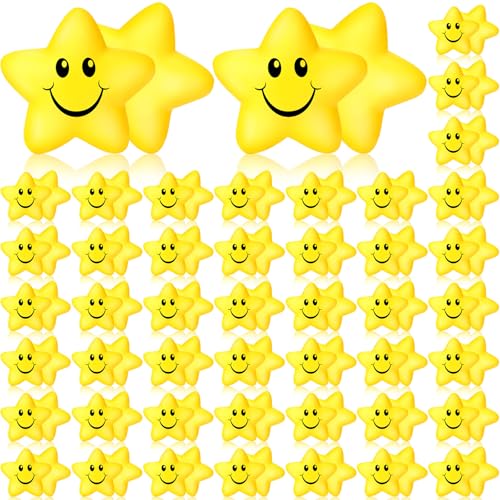 Kasyat 100 Pcs Star Smile Face Stress Balls Bulk 22 Inch Mini Foam Smile Ball Yellow Small Stress Relief Toy for School Reward Student Prizes Birthday Party Favor - Image 1