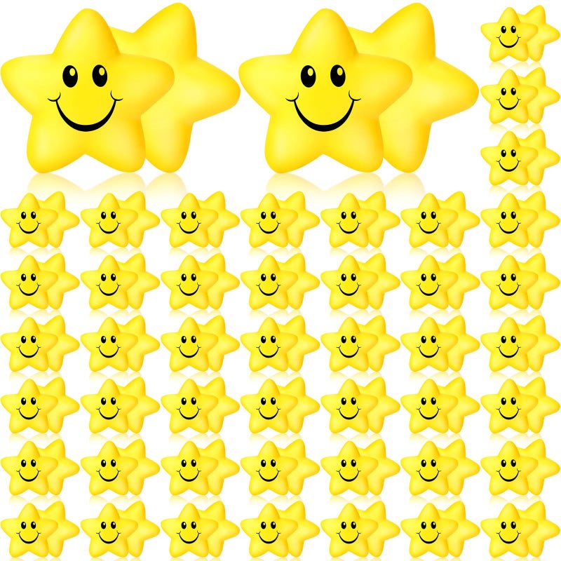 Kasyat 100 Pcs Star Smile Face Stress Balls Bulk 22 Inch Mini Foam Smile Ball Yellow Small Stress Relief Toy for School Reward Student Prizes Birthday Party Favor - Image 3