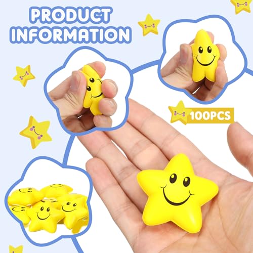 Kasyat 100 Pcs Star Smile Face Stress Balls Bulk 22 Inch Mini Foam Smile Ball Yellow Small Stress Relief Toy for School Reward Student Prizes Birthday Party Favor - Image 5