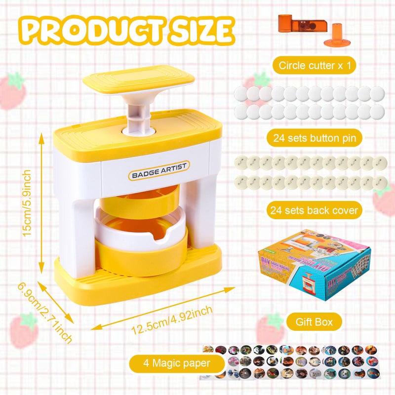 Domigard Button Maker Machine, 55mm(2.16 inch) Pin Badge Maker Machine, DIY Badge Punch Press Kit with 48 pcs Button Parts Pictures, Circle Cutter, Arts & Crafts Birthday Gifts for kids, School Projects - Image 3