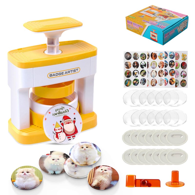 Domigard Button Maker Machine, 55mm(2.16 inch) Pin Badge Maker Machine, DIY Badge Punch Press Kit with 48 pcs Button Parts Pictures, Circle Cutter, Arts & Crafts Birthday Gifts for kids, School Projects - Image 1