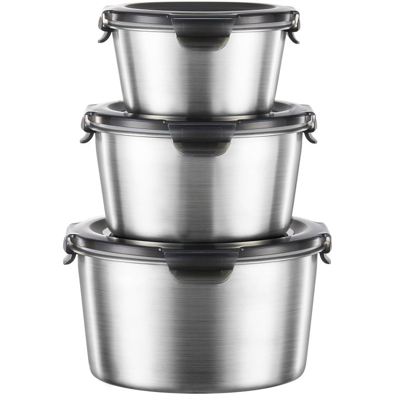 Baalaka Food Storage Containers, Airtight Food Storage Containers with Lids, Deli Containers Soup Containers with Lids Stainless Steel Set of 3 - Image 1