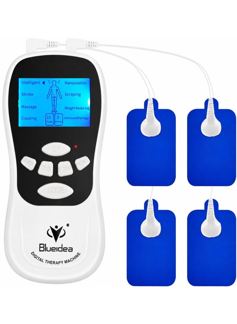 Blueidea TENS Machine – Muscle Stimulator for Body Relaxation, Electric Pulse Massager EMS Unit with 8 Modes & 4 Pads - Image 1