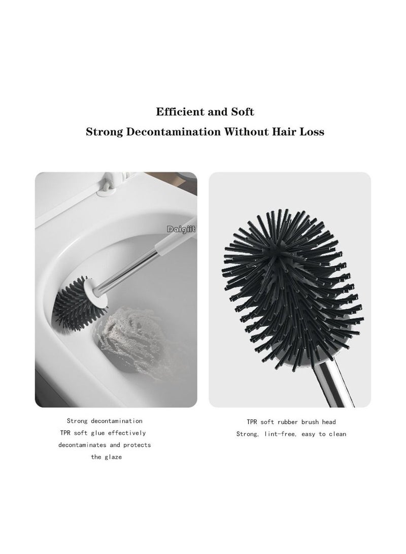 Daigiit Silicone Toilet Brush Holder With Bristle Brush Set Clean The Bathroom Anti-rust Anti-slip Long Handle Toilet Brush Water Filter Without Peculiar Smell Can Be Hung On The Wall Or Placed On The Ground  - Image 2