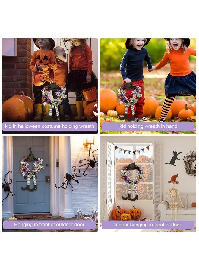 HASTHIP HASTHIP® Halloween Decorations for Door Halloween Wreaths for Front Door with Witch Hat Legs Pumpkin Silk Door Decor Hanging Halloween Decorations for Door, Porch, Indoor, Outdoor, Window - Image 4
