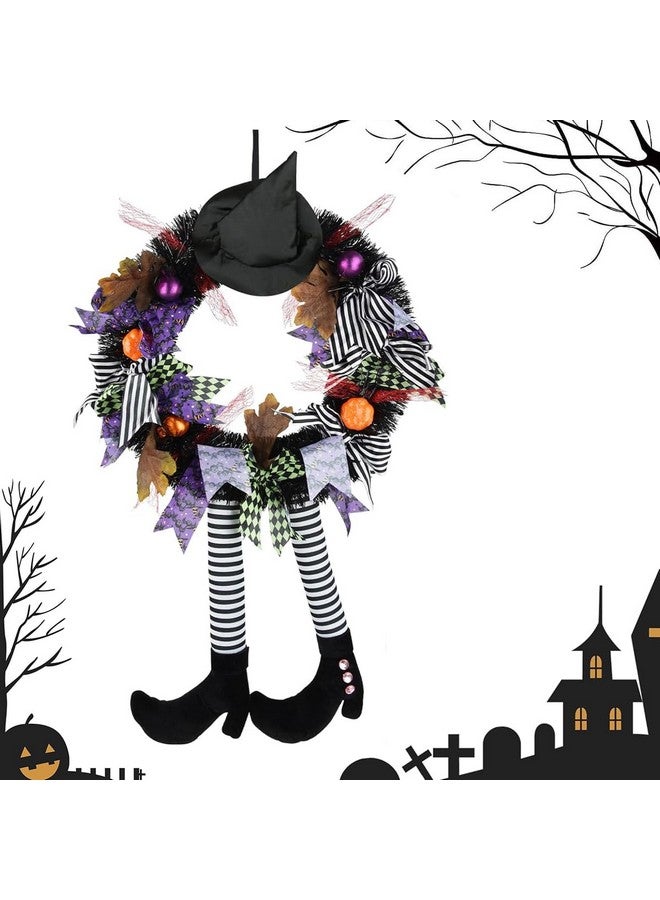 HASTHIP HASTHIP® Halloween Decorations for Door Halloween Wreaths for Front Door with Witch Hat Legs Pumpkin Silk Door Decor Hanging Halloween Decorations for Door, Porch, Indoor, Outdoor, Window - Image 1