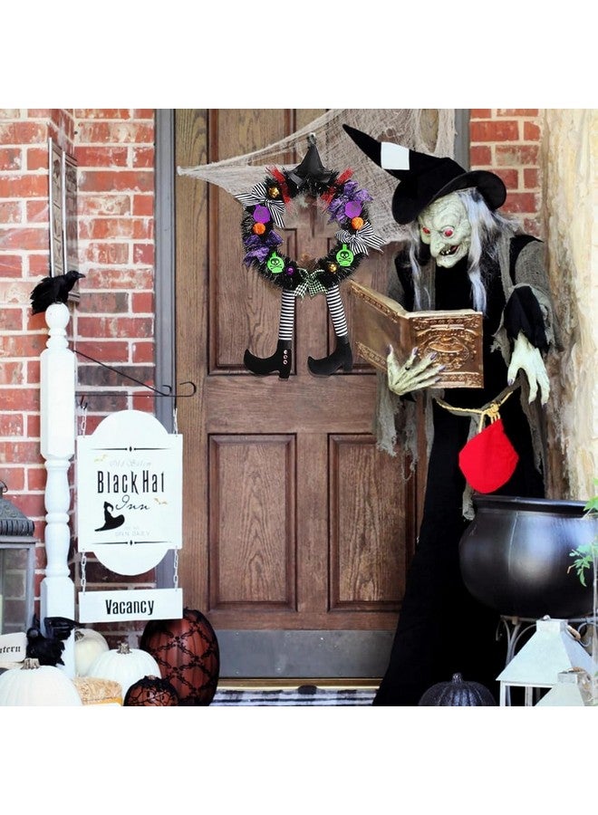 HASTHIP HASTHIP® Halloween Decorations for Door Halloween Wreaths for Front Door with Witch Hat Legs Pumpkin Silk Door Decor Hanging Halloween Decorations for Door, Porch, Indoor, Outdoor, Window - Image 5