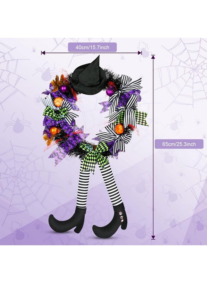 HASTHIP HASTHIP® Halloween Decorations for Door Halloween Wreaths for Front Door with Witch Hat Legs Pumpkin Silk Door Decor Hanging Halloween Decorations for Door, Porch, Indoor, Outdoor, Window - Image 2