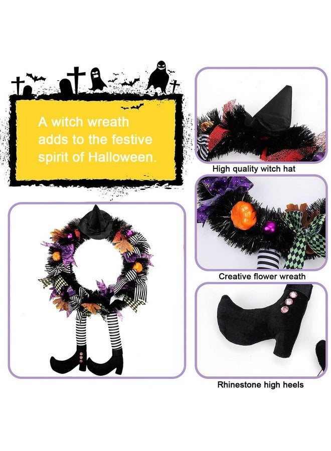 HASTHIP HASTHIP® Halloween Decorations for Door Halloween Wreaths for Front Door with Witch Hat Legs Pumpkin Silk Door Decor Hanging Halloween Decorations for Door, Porch, Indoor, Outdoor, Window - Image 3