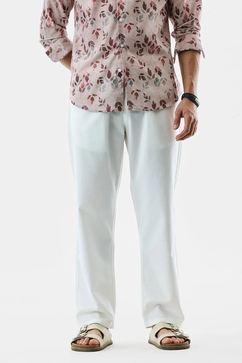 سنيتش White Solid Regular Fit Casual Trousers