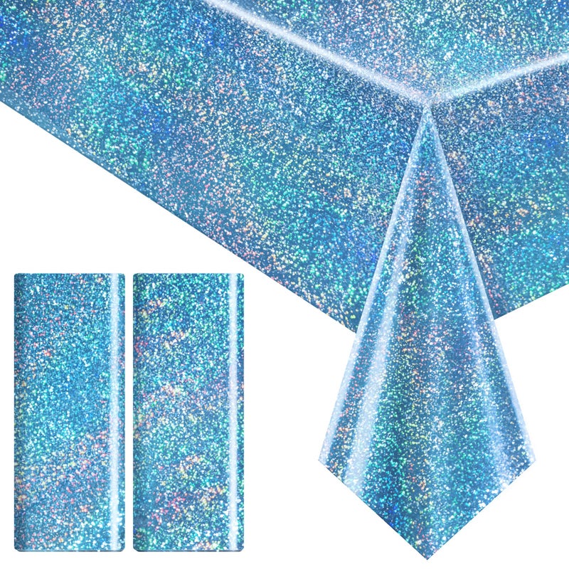 Just Shimmer Light Blue Holographic Tablecloth 40" x 108" Hot Pink Party Decoration Valentine's Day Birthday Party Table Decor Iridescence Plastic Table Cloth for Baby Shower Bachelorette Supplies - Image 1