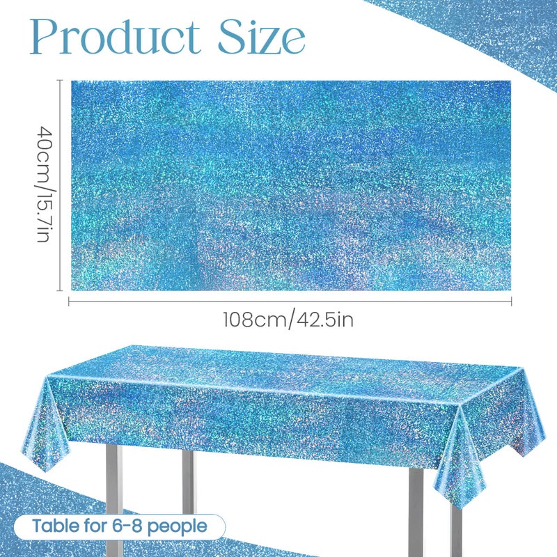 Just Shimmer Light Blue Holographic Tablecloth 40" x 108" Hot Pink Party Decoration Valentine's Day Birthday Party Table Decor Iridescence Plastic Table Cloth for Baby Shower Bachelorette Supplies - Image 2
