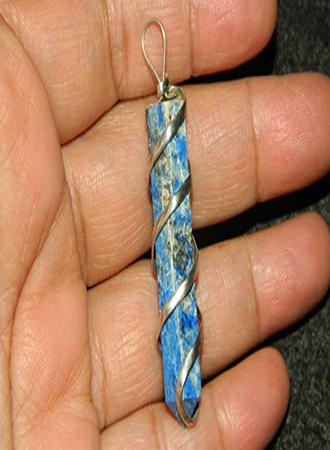 ASTROGHAR Natural Lapis Lazuli Crystal Wire Wrapped Point Pencil Pendant For Men & Women - Image 2