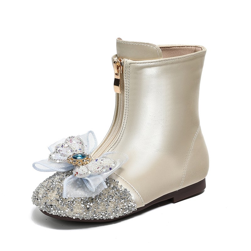 Girls Boots 2024 Winter New Children Crystal Princess Ankle Boots Little Girls Show Dress Boots fleece-lined Boots - Image 3