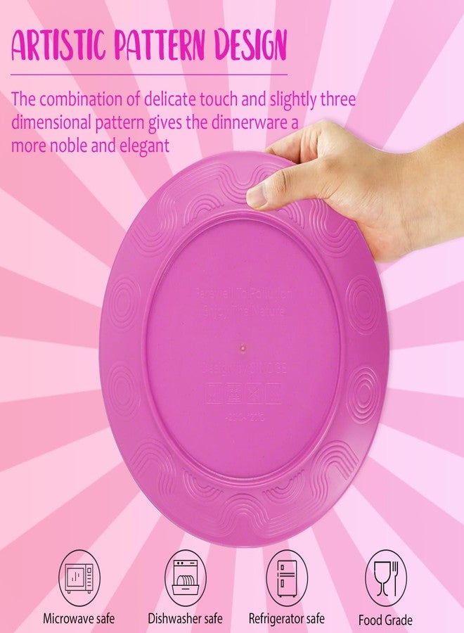 Perlapoc Wheat Straw Bowl and Plate Sets of 40 With Cup, Dishes Set for 8, Lightweight and Unbreakable Dinnerware Sets, Microwave Safe Plates, Dinner Bowls, Drinking Cups With 4 Color - Flower Color - Image 3