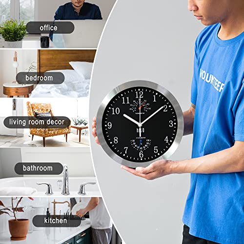HITO 10 Inch Silent Wall Clock Battery Operated Non Ticking Glass Cover Silver Aluminum Frame, for Kitchen, Bedroom, Home Office, Living Room Decor (Black) - Image 5