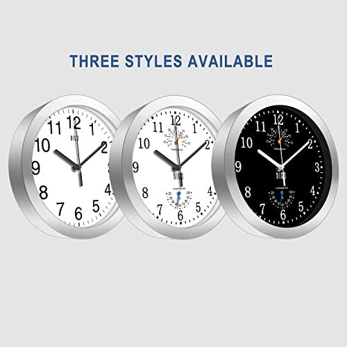 HITO 10 Inch Silent Wall Clock Battery Operated Non Ticking Glass Cover Silver Aluminum Frame, for Kitchen, Bedroom, Home Office, Living Room Decor (Black) - Image 2