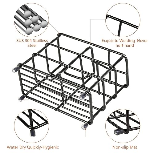 Wbbog Toothbrush Holder for Bathrooms, Stainless Steel Bathroom Black Toothbrush and Toothpaste Holder - Image 3