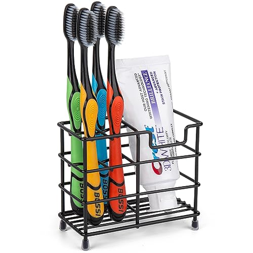 Wbbog Toothbrush Holder for Bathrooms, Stainless Steel Bathroom Black Toothbrush and Toothpaste Holder - Image 1