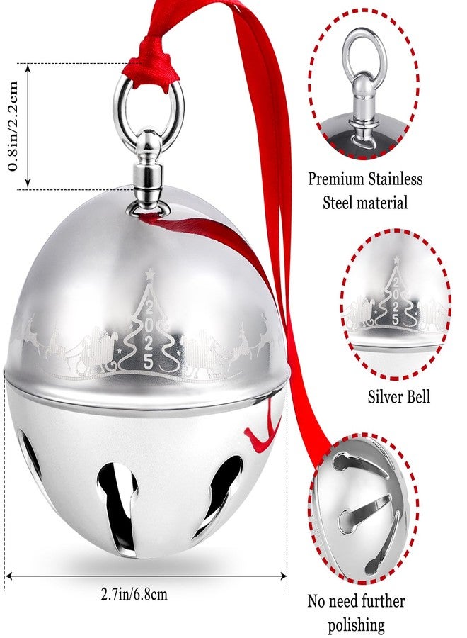 OUMEE 2025 Christmas Bell Ornaments for Christmas Tree, Sleigh Bell Decoration Silver Bell Ornament Anniversary Keepsake Engraved Holiday Bell - Image 4