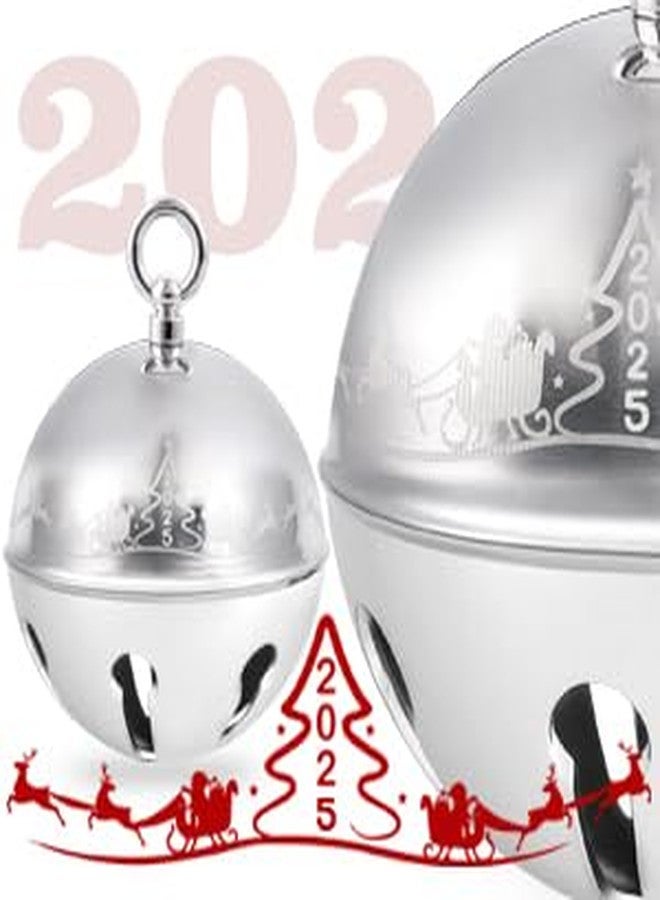 OUMEE 2025 Christmas Bell Ornaments for Christmas Tree, Sleigh Bell Decoration Silver Bell Ornament Anniversary Keepsake Engraved Holiday Bell - Image 2