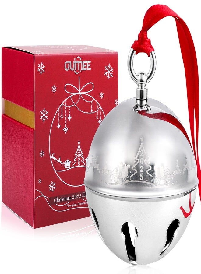 OUMEE 2025 Christmas Bell Ornaments for Christmas Tree, Sleigh Bell Decoration Silver Bell Ornament Anniversary Keepsake Engraved Holiday Bell - Image 1