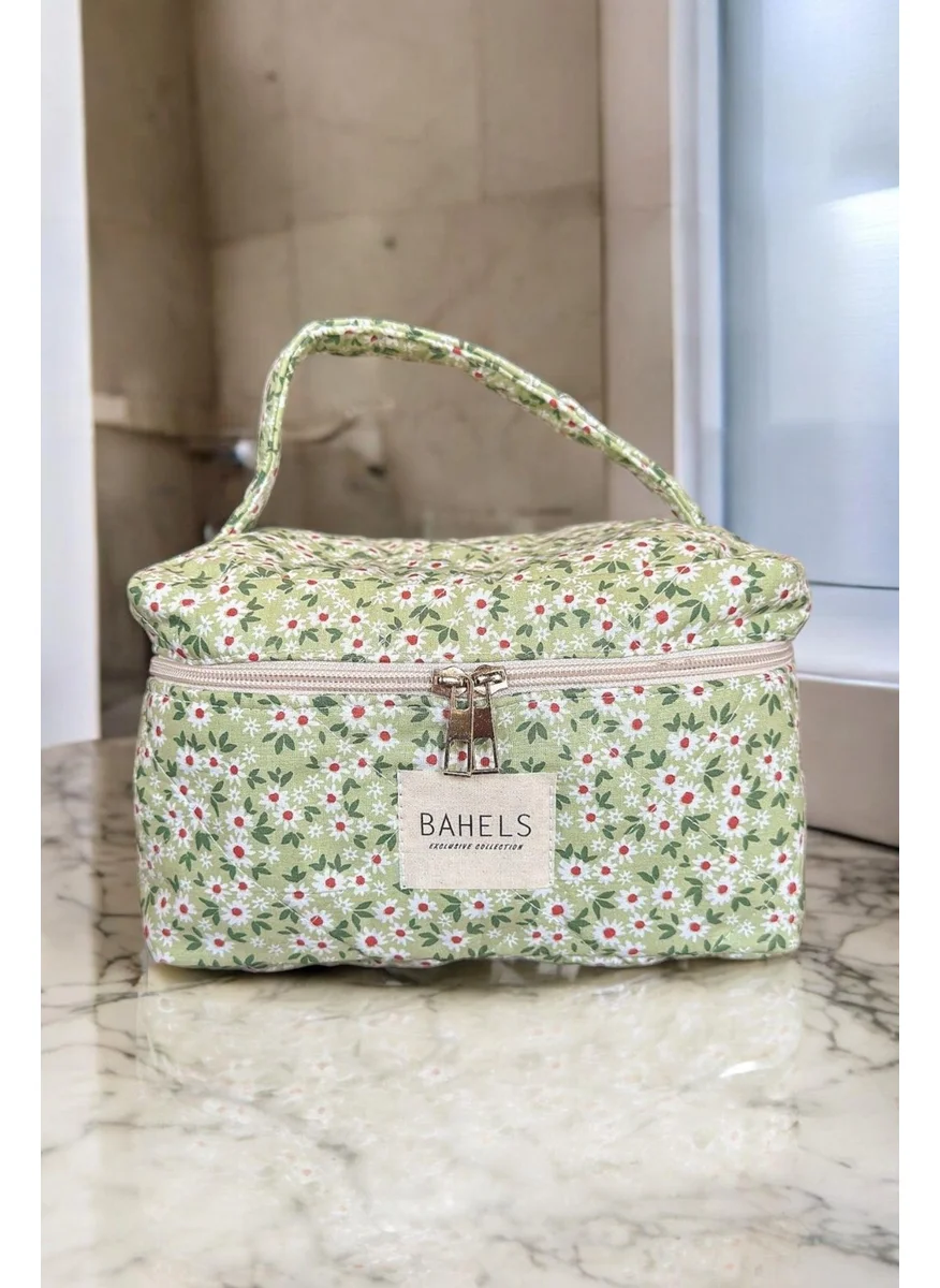 Bahels Green Crisp Flower Travel Makeup Bag