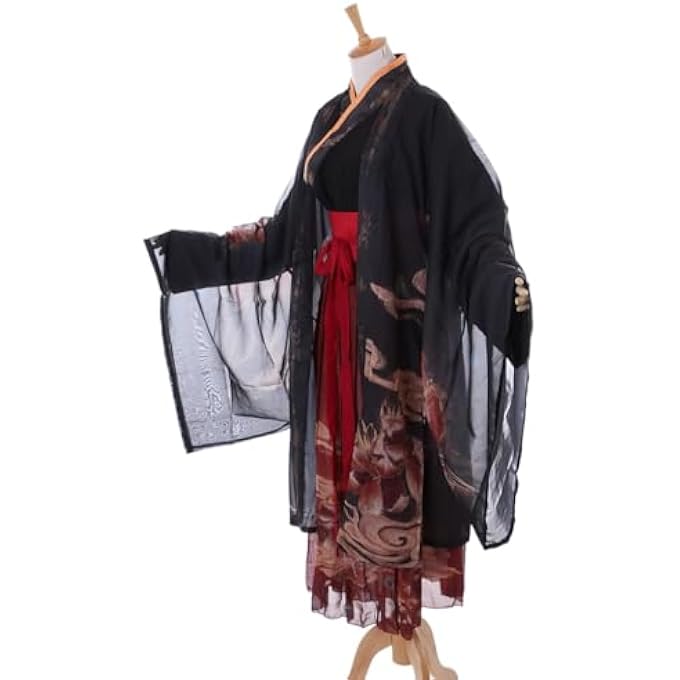 HAN-019 KUNGFU HANFU DRESS BLACK RED TRADITIONAL 3-PIECE CHINA CLOTHING COSPLAY ROBE COSTUME EMBROIDERED - Image 3