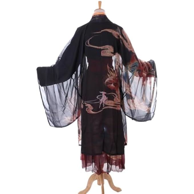 HAN-019 KUNGFU HANFU DRESS BLACK RED TRADITIONAL 3-PIECE CHINA CLOTHING COSPLAY ROBE COSTUME EMBROIDERED - Image 5