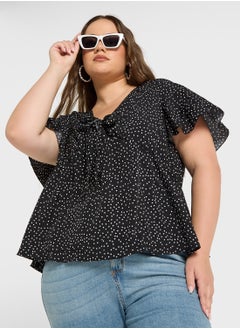 Ginger Plus Polka Dot Bow Detail Top  - Image 1