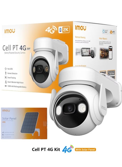 Cell PT 4G 2K Solar Security Camera Outdoor Wireless 15000mAh Battery CCTV Camera WiFi Home Security Camera 360°, Color Night Vision, AI Human Detection,Auto Tracking,Siren,2 Way Audio, IP66,Work with Alexa (IPC-K9EN-3T0TE-EU) 3MP