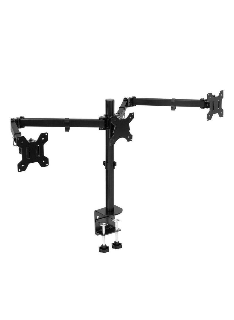 TIGER Triple Monitor Desk Mount – Adjustable 3 Screen Monitor Stand with Clamp & Grommet Base – Fits 13” to 24” Flat or Curved Screens – Heavy Duty Steel Arm with Cable Management for Office, Home, and Gaming Setups  - Image 1