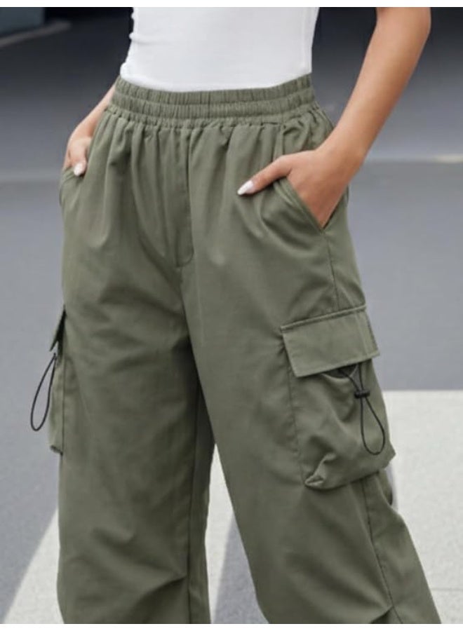GRECIILOOKS Women's Cargo Pants|Trousers |High Waist Poly-Cotton Trouser |Flared Pants with Side Pockets | Cargo Pant|Elegant for College & Events (pack of 2) - Image 4