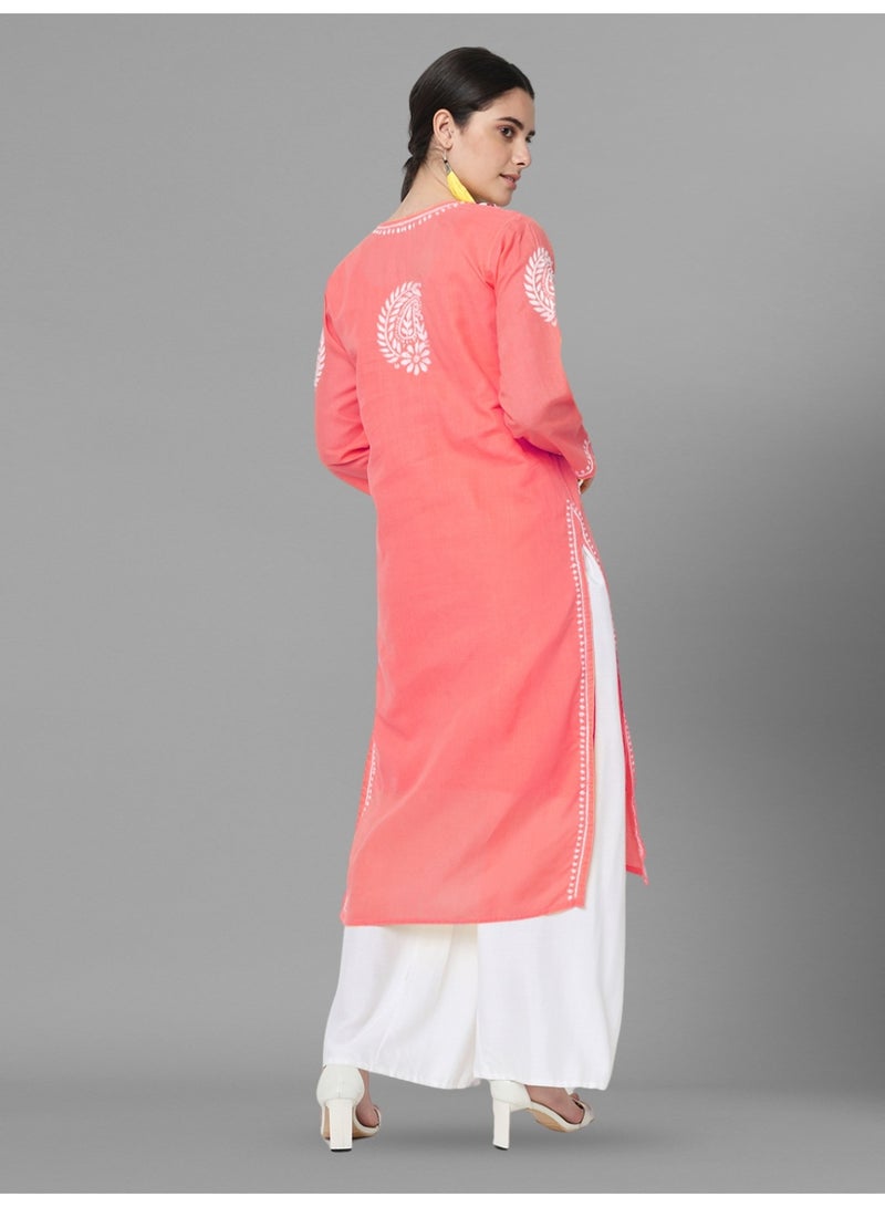 Alaya Hand Embroidered Chikankari Cotton Straight Kurta-AL3561 - Image 3