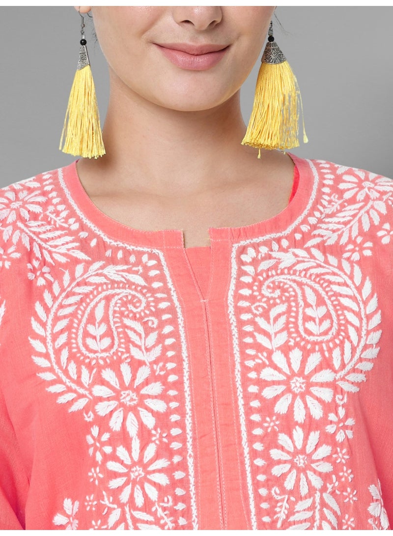Alaya Hand Embroidered Chikankari Cotton Straight Kurta-AL3561 - Image 5
