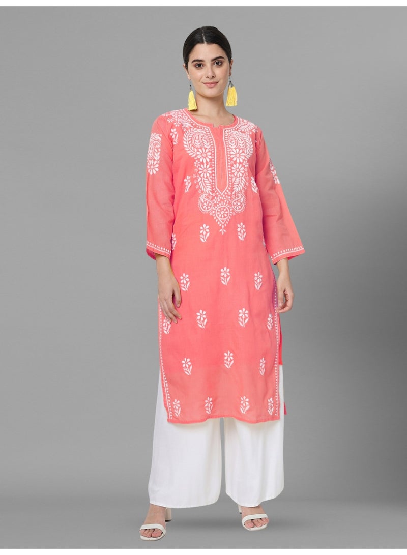 Alaya Hand Embroidered Chikankari Cotton Straight Kurta-AL3561 - Image 4