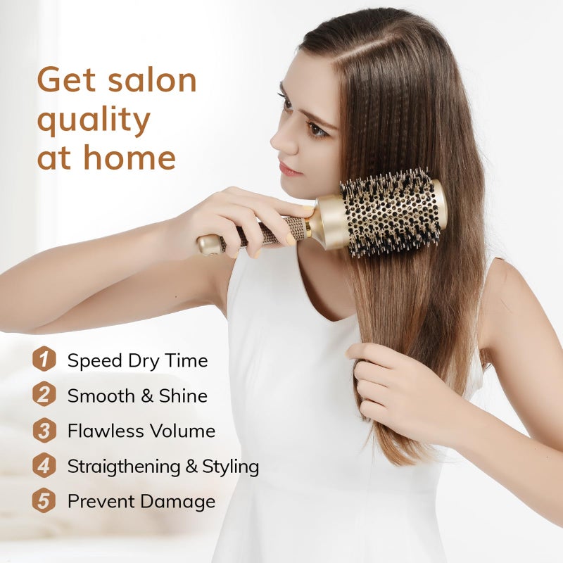Sndyi Round Brush for Blow Drying, Nano Thermal Ceramic & Ionic Tech Hair Brush with Boar Bristles, Professional Round Barrel Brush for Styling, Curling & Straightening by Sndyi (3.3 Inch, Barrel 2.1 Inch) - Image 5