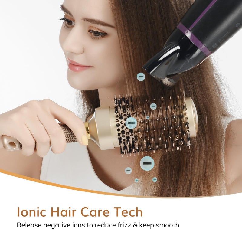 Sndyi Round Brush for Blow Drying, Nano Thermal Ceramic & Ionic Tech Hair Brush with Boar Bristles, Professional Round Barrel Brush for Styling, Curling & Straightening by Sndyi (3.3 Inch, Barrel 2.1 Inch) - Image 4