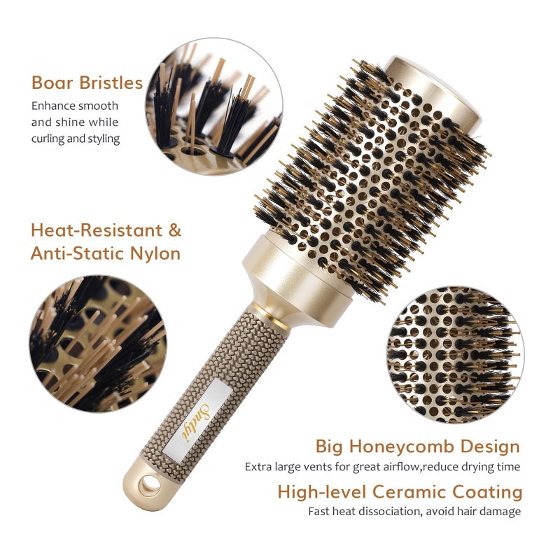 Sndyi Round Brush for Blow Drying, Nano Thermal Ceramic & Ionic Tech Hair Brush with Boar Bristles, Professional Round Barrel Brush for Styling, Curling & Straightening by Sndyi (3.3 Inch, Barrel 2.1 Inch) - Image 2