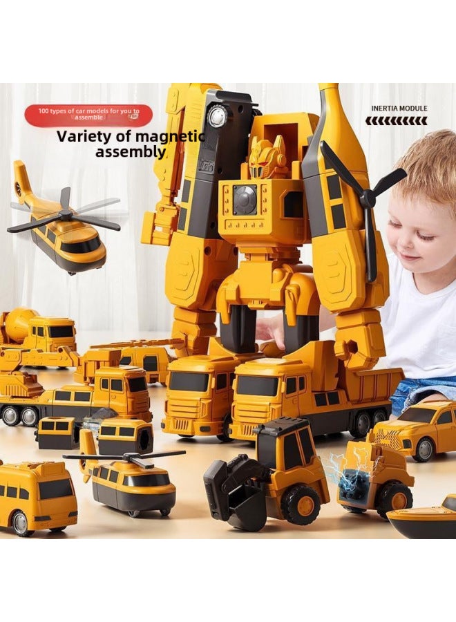 Magnetic Deformation Engineering Vehicle Children's Toy Car Building Blocks Assembled Magnetic Puzzle Robot King Kong Armor Boy-Color:Engineering Series -16-piece Set-storage Box - Image 2