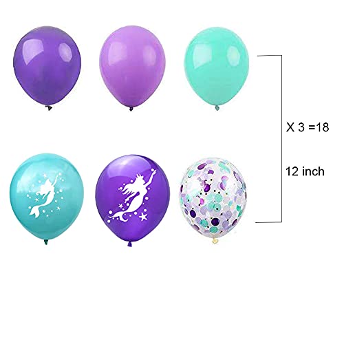 Morofme 22pcs Mermaid Theme Balloons Mermaid Tail Balloon Sea Shells Confetti Latex Balloons Purple Teal Balloon Helium Foil Ocean Decorations for Girls Ocean Under The Sea Theme Party - Image 5