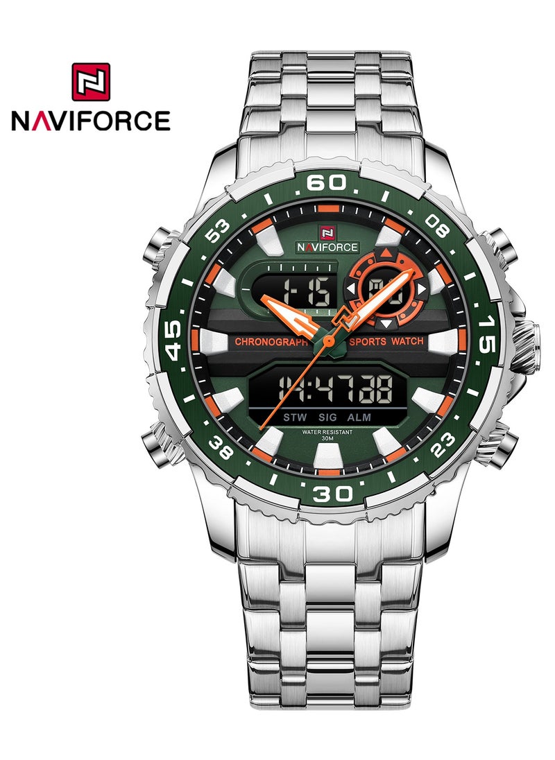 NAVIFORCE Stylish Stainless Steel Analog Digital Sports Watch for Men with Chronograph Dual Display Water Resistant Durable Bracelet Multi-Function Timepiece for Casual and Business Wear  - Image 1
