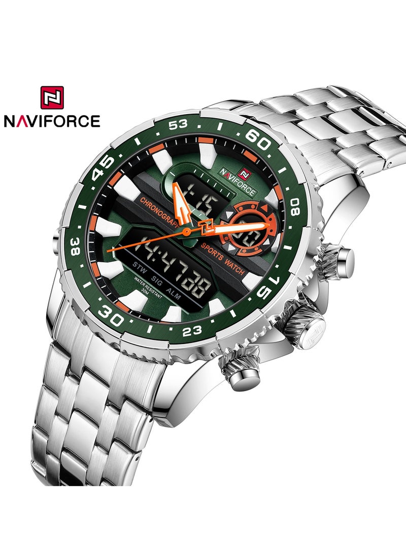NAVIFORCE Stylish Stainless Steel Analog Digital Sports Watch for Men with Chronograph Dual Display Water Resistant Durable Bracelet Multi-Function Timepiece for Casual and Business Wear  - Image 2